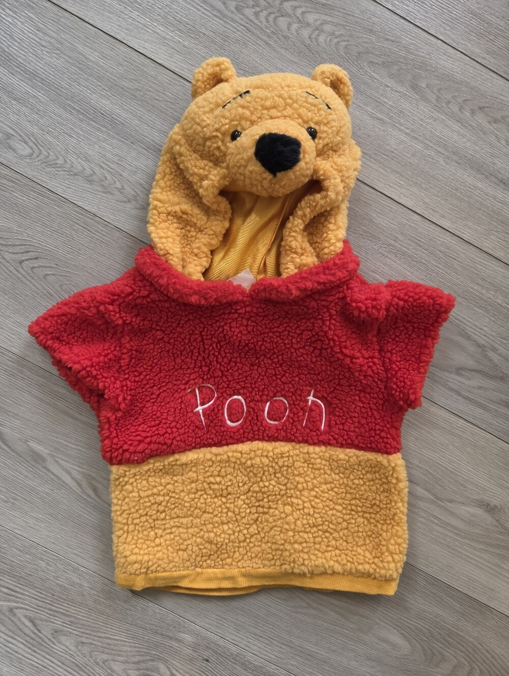 Vintage Disney Store Winnie the Pooh Plush Fleece Hooded Vest Costume 2T